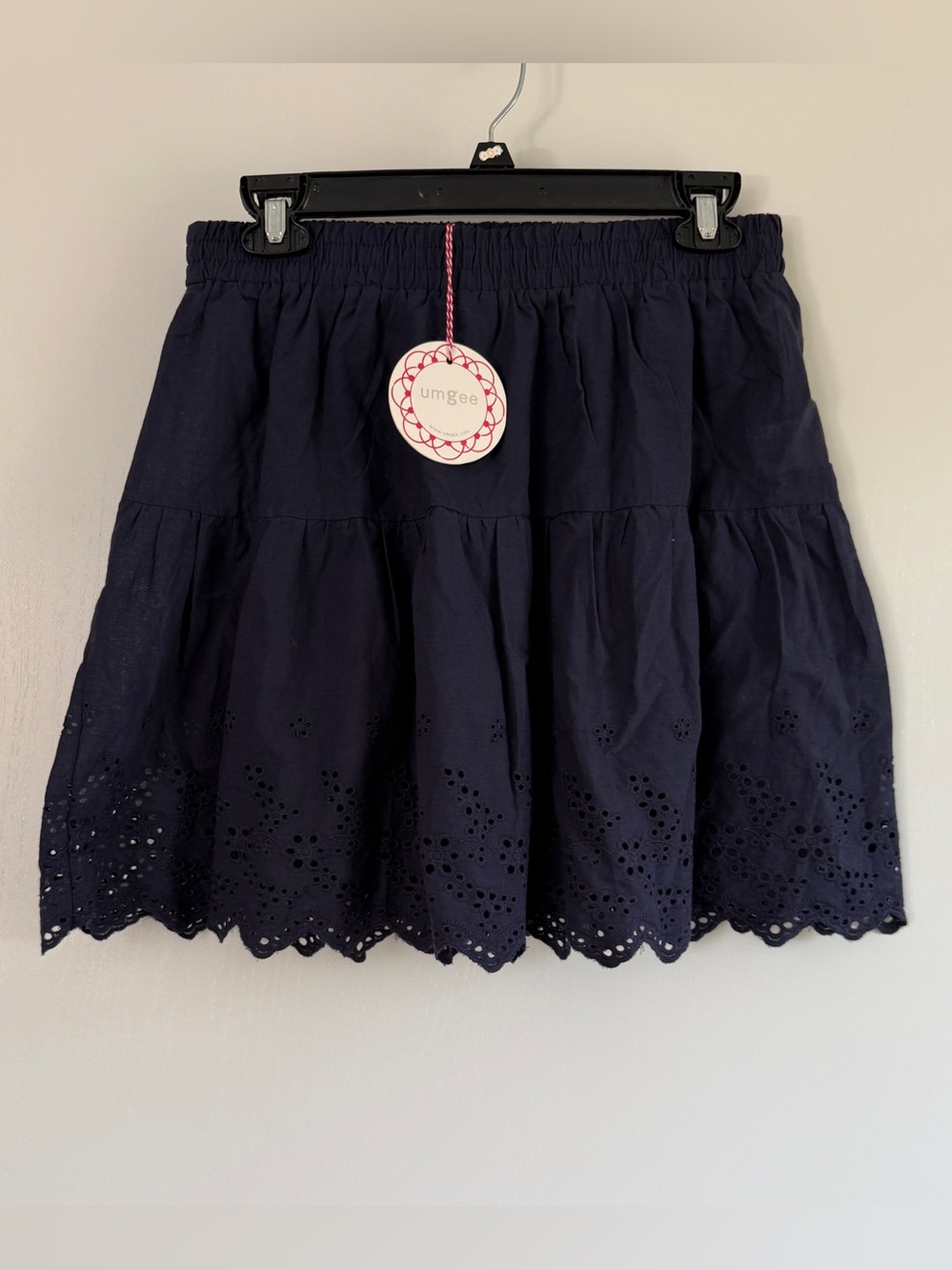 Umgee Navy Lace Eyelet Tiered Skirt with Scalloped Hem Cute Girly Cottagecore